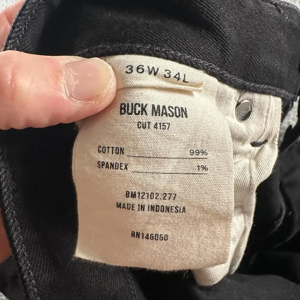 Buck Mason Ford Standard 13oz Jeans Mens 36x34 Black Slim Tapered Button Fly